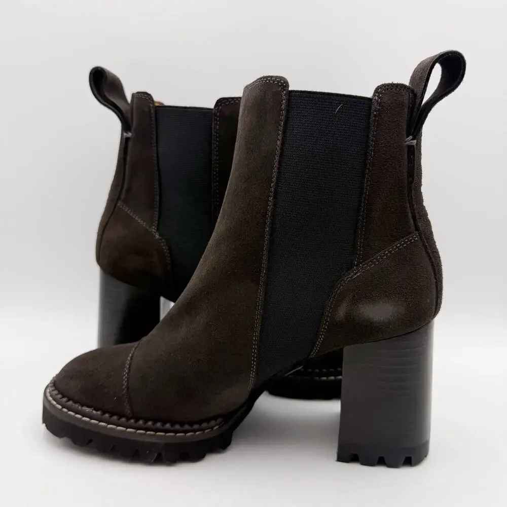 See by Chloe Womens Mallory Ankle Boot EU 37.5 US 7.5 Grey Calf Suede NIB - Picture 8 of 13